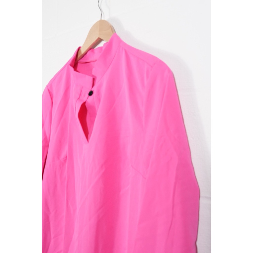 SHEIN Midi Dress Women Large Hot Pink Mandarin Collar Long Sleeve Keyhole Neck - Picture 4 of 6